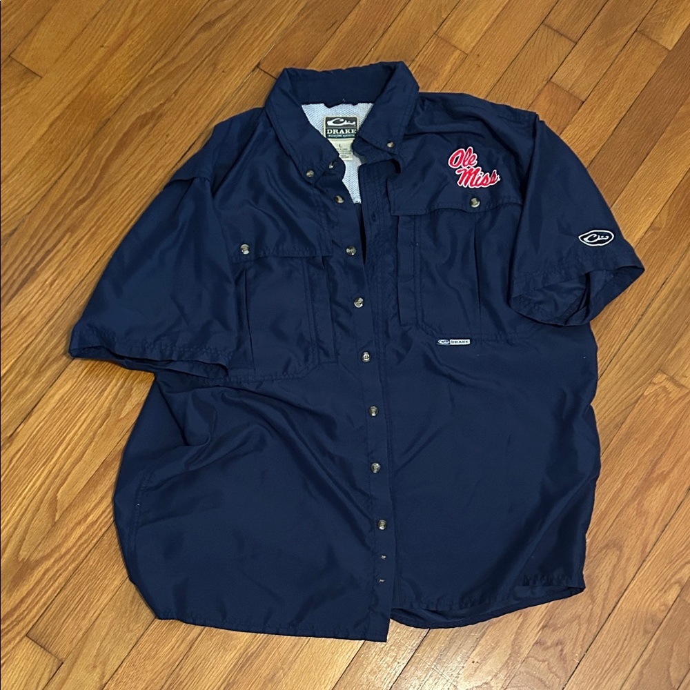 Drake Navy Blue Ole Miss Short Sleeve Shirt